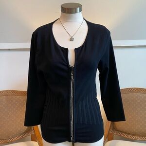 Belldini Vintage 90s Black Knit Top with Rhinestone Zipper Details, Size M